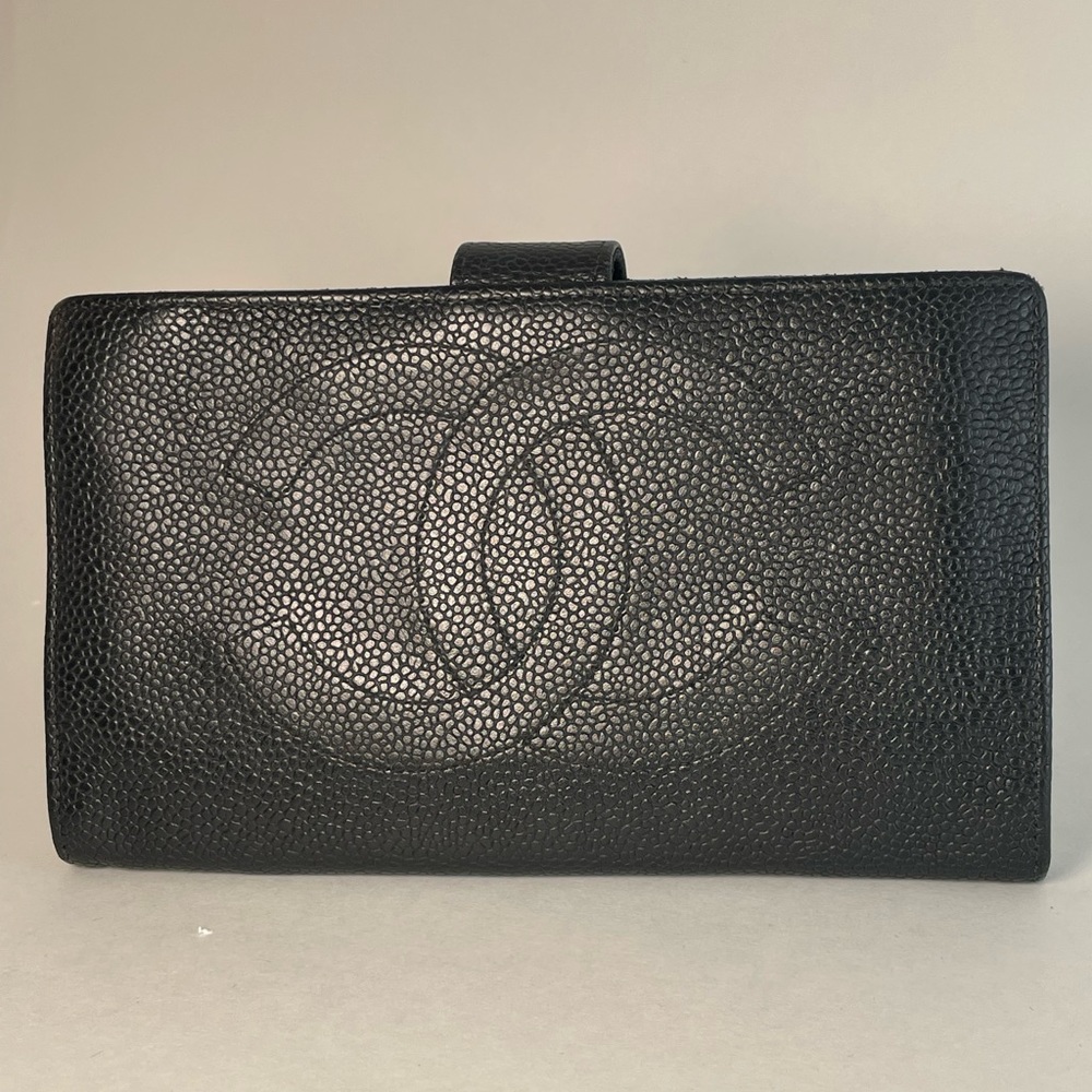 Authentic CHANEL Timeless CC Long Caviar Leather French Wallet Black